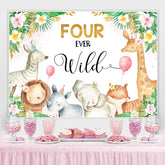 Vier Immer Wild Tiere Rosa Blumen 4 Geburtstag Hintergrund für Mädchen